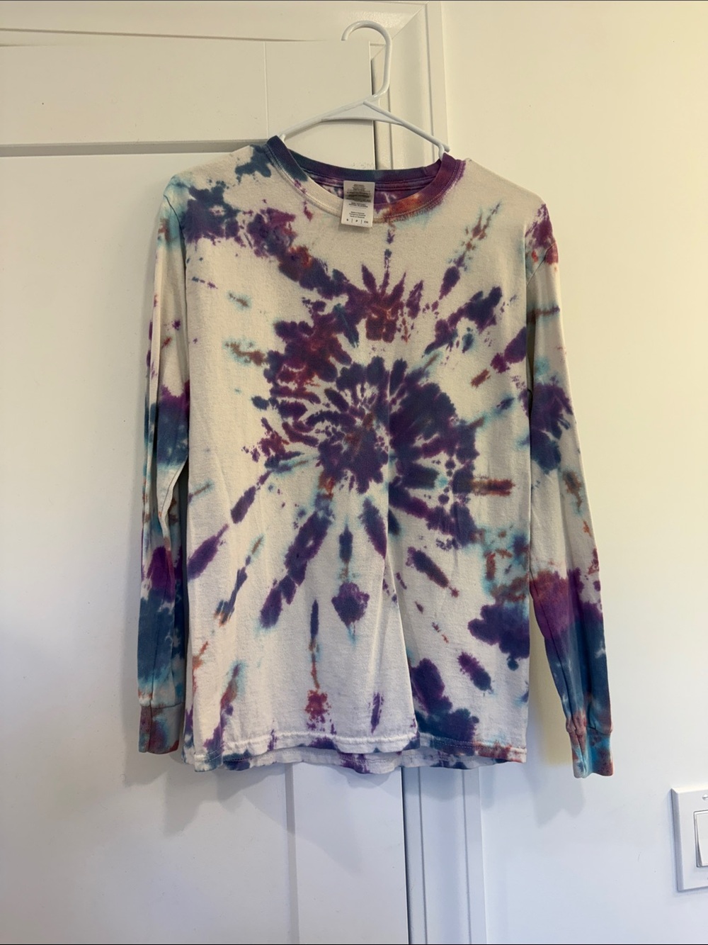 Gildan Long Sleeve Tie-Dye Tee in Purple, Blue, Teal, and Rust